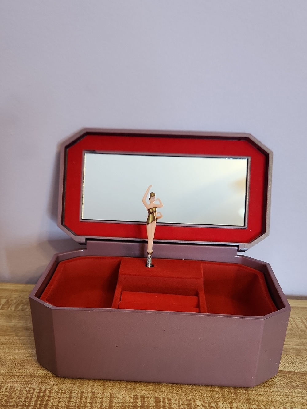 Rotating Ballerina Musical Jewelry Box in Red and Mauve